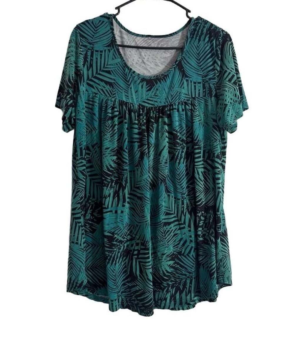 JuneFish Women's Pleated Tropical Leaf Print Summer Tunic Top